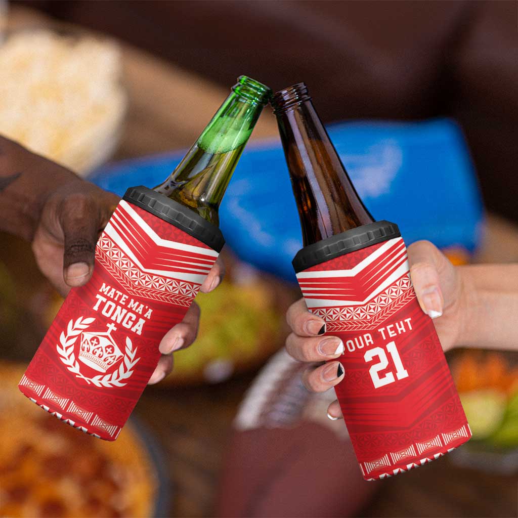 Custom Mate Ma'a Tonga Heritage 4 in 1 Can Cooler Tumbler Pacific Tribal Rugby Red Edition LT9 - Polynesian Pride