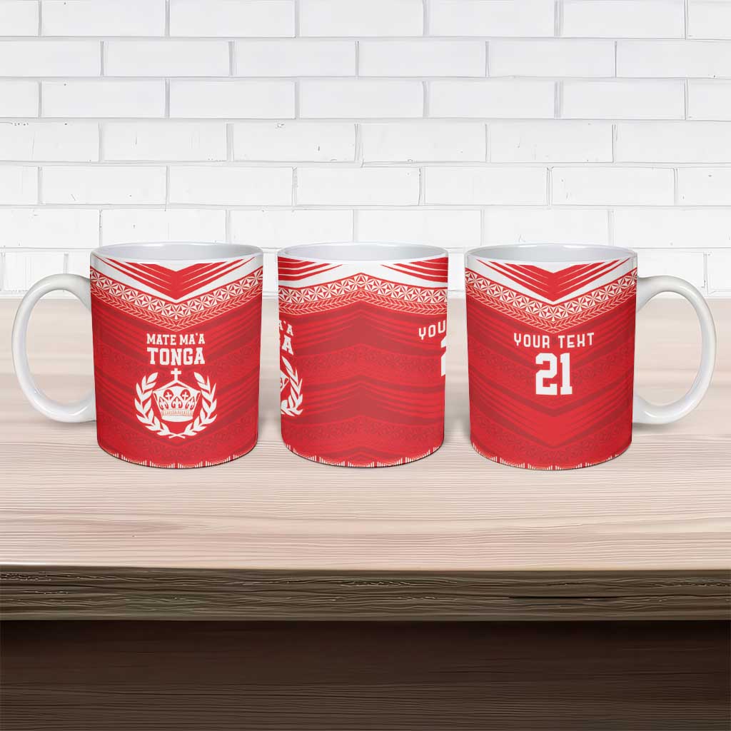 Custom Mate Ma'a Tonga Heritage Ceramic Mug Pacific Tribal Rugby Red Edition LT9 - Polynesian Pride
