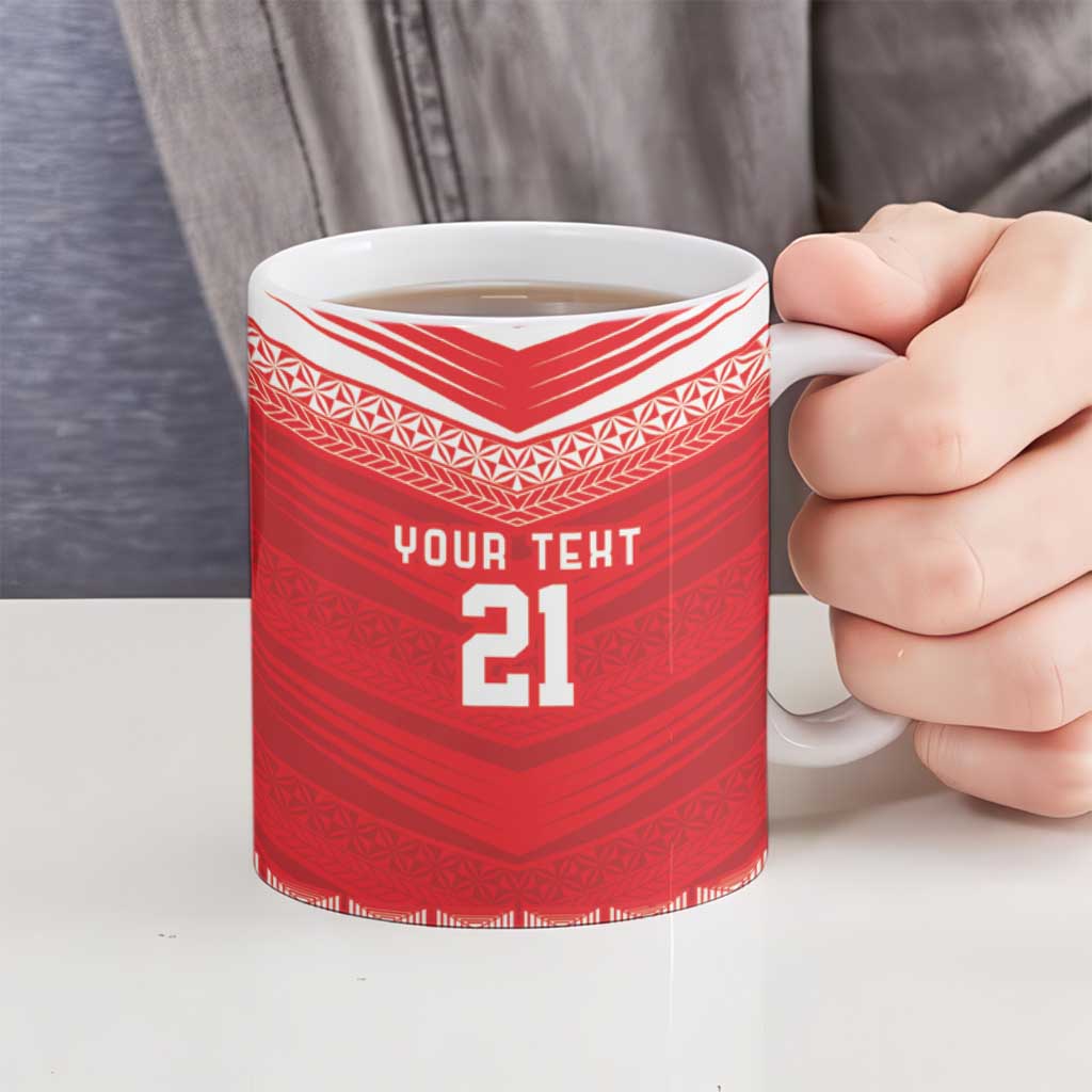 Custom Mate Ma'a Tonga Heritage Ceramic Mug Pacific Tribal Rugby Red Edition LT9 - Polynesian Pride