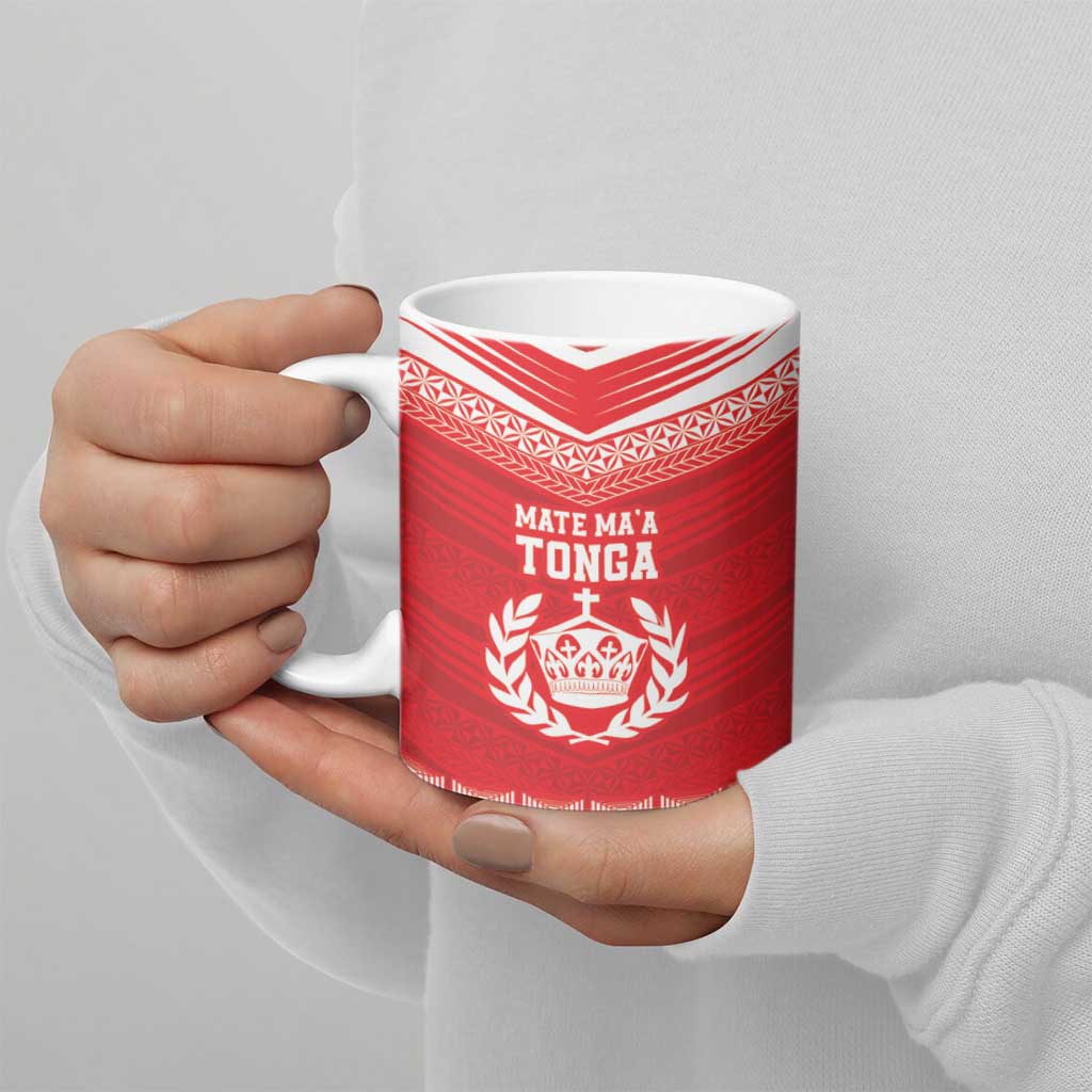 Custom Mate Ma'a Tonga Heritage Ceramic Mug Pacific Tribal Rugby Red Edition LT9 - Polynesian Pride