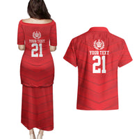 Custom Mate Ma'a Tonga Heritage Couples Matching Puletasi and Hawaiian Shirt Pacific Tribal Rugby Red Edition LT9 - Polynesian Pride