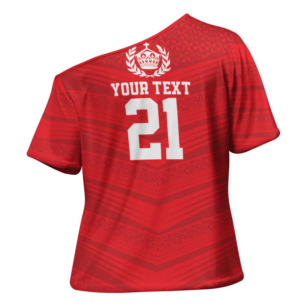 Custom Mate Ma'a Tonga Heritage Cross Shoulder Shirt Pacific Tribal Rugby Red Edition LT9 - Polynesian Pride