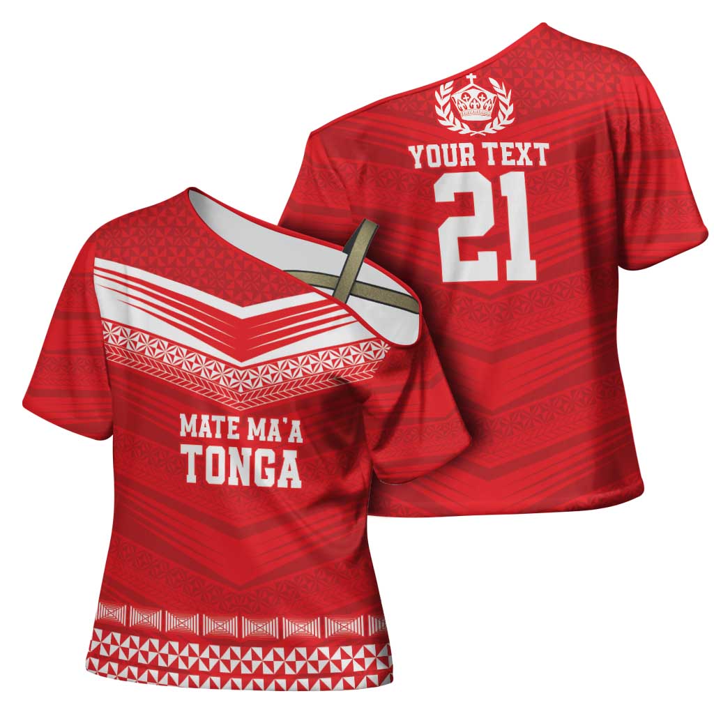 Custom Mate Ma'a Tonga Heritage Cross Shoulder Shirt Pacific Tribal Rugby Red Edition LT9 - Polynesian Pride