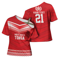 Custom Mate Ma'a Tonga Heritage Cross Shoulder Shirt Pacific Tribal Rugby Red Edition LT9 - Polynesian Pride