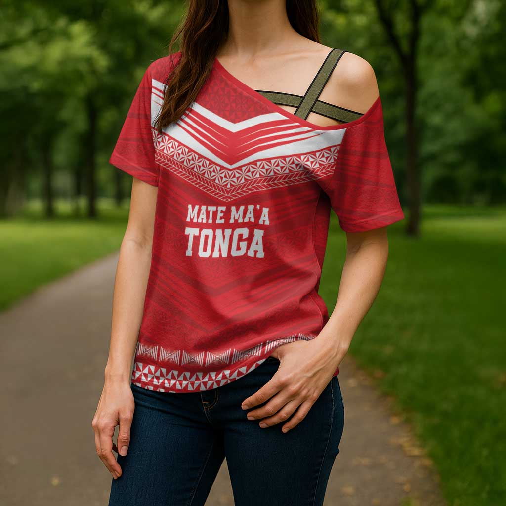 Custom Mate Ma'a Tonga Heritage Cross Shoulder Shirt Pacific Tribal Rugby Red Edition LT9 - Polynesian Pride