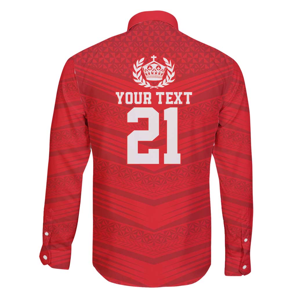 Custom Mate Ma'a Tonga Heritage Family Matching Long Sleeve Bodycon Dress and Hawaiian Shirt Pacific Tribal Rugby Red Edition - Polynesian Pride