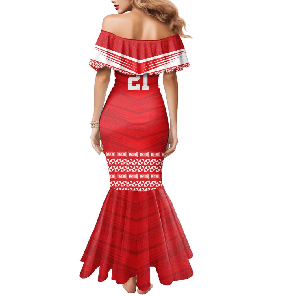 Custom Mate Ma'a Tonga Heritage Family Matching Mermaid Dress and Hawaiian Shirt Pacific Tribal Rugby Red Edition - Polynesian Pride