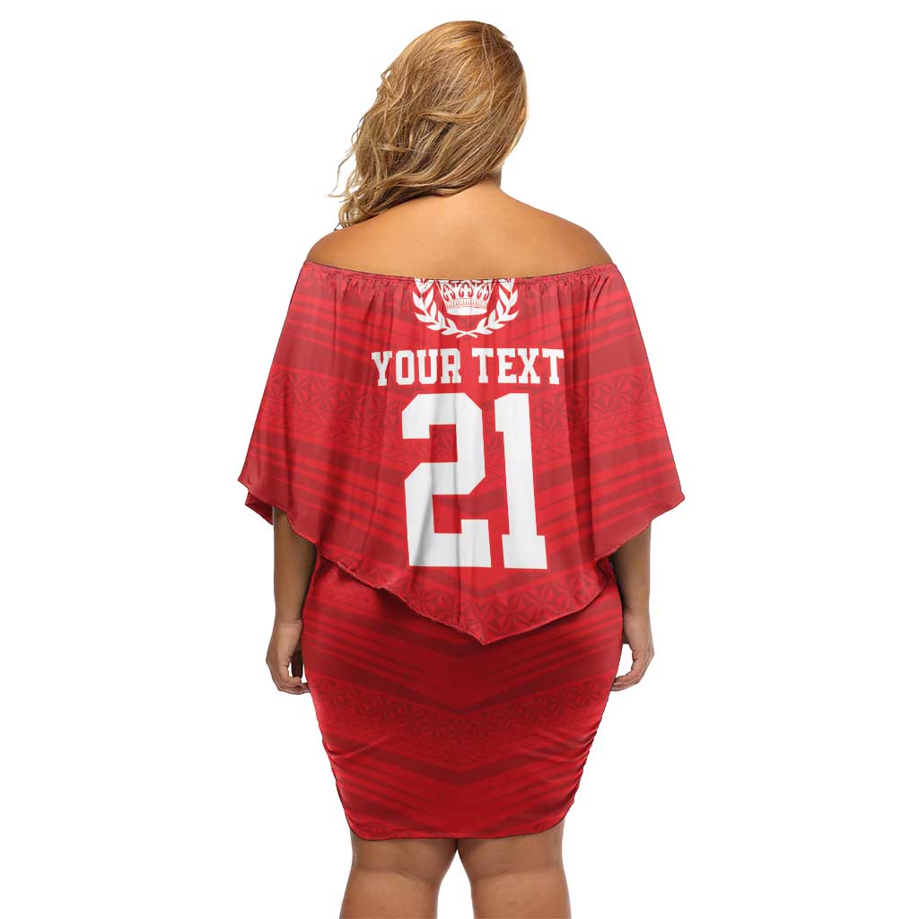 Custom Mate Ma'a Tonga Heritage Family Matching Off Shoulder Short Dress and Hawaiian Shirt Pacific Tribal Rugby Red Edition - Polynesian Pride