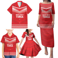 Custom Mate Ma'a Tonga Heritage Family Matching Puletasi and Hawaiian Shirt Pacific Tribal Rugby Red Edition LT9 - Polynesian Pride
