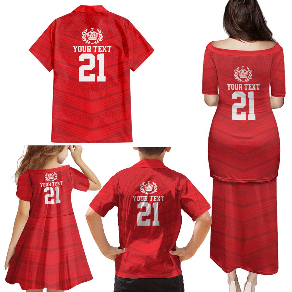 Custom Mate Ma'a Tonga Heritage Family Matching Puletasi and Hawaiian Shirt Pacific Tribal Rugby Red Edition LT9 - Polynesian Pride