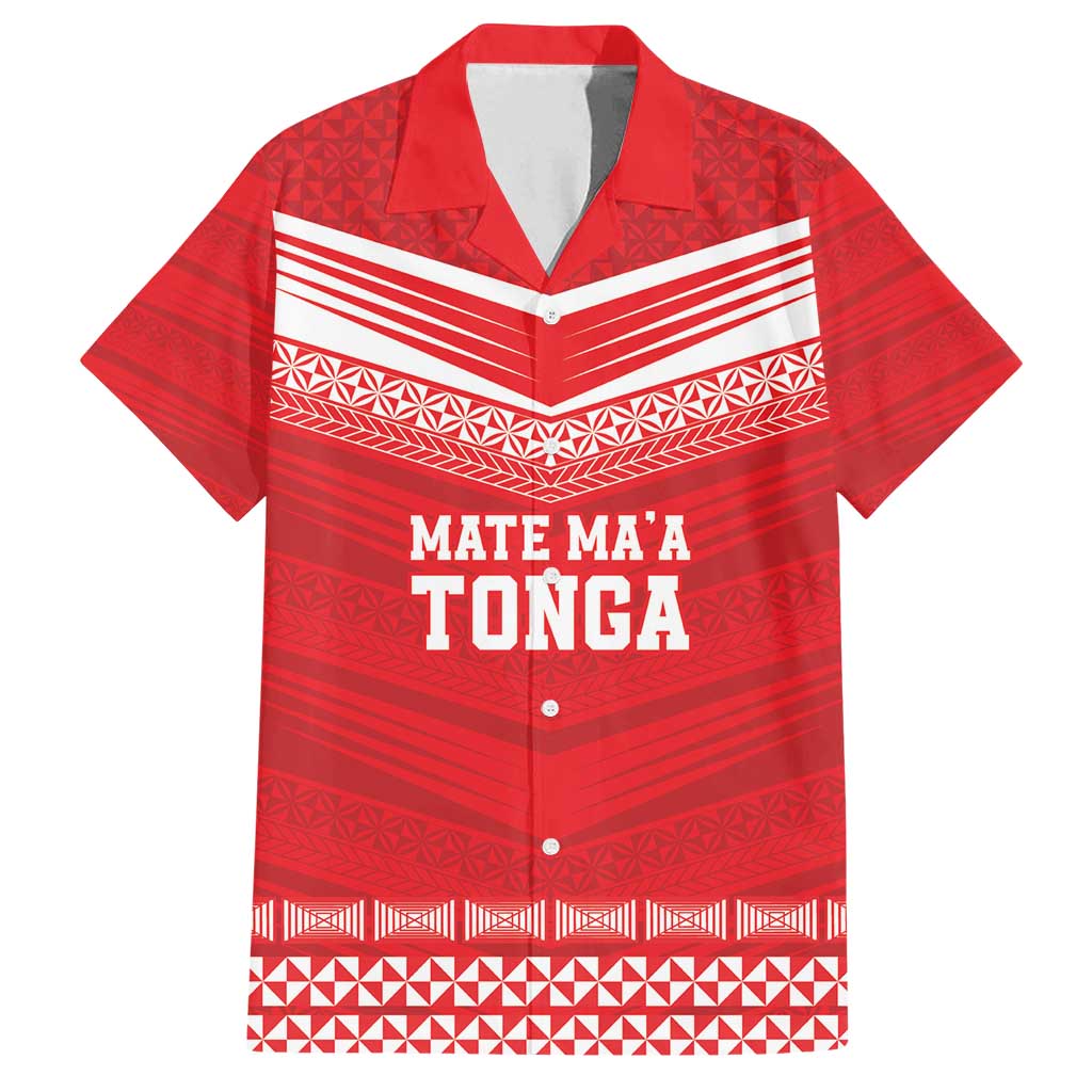 Custom Mate Ma'a Tonga Heritage Family Matching Puletasi and Hawaiian Shirt Pacific Tribal Rugby Red Edition LT9 Dad's Shirt - Short Sleeve Red - Polynesian Pride