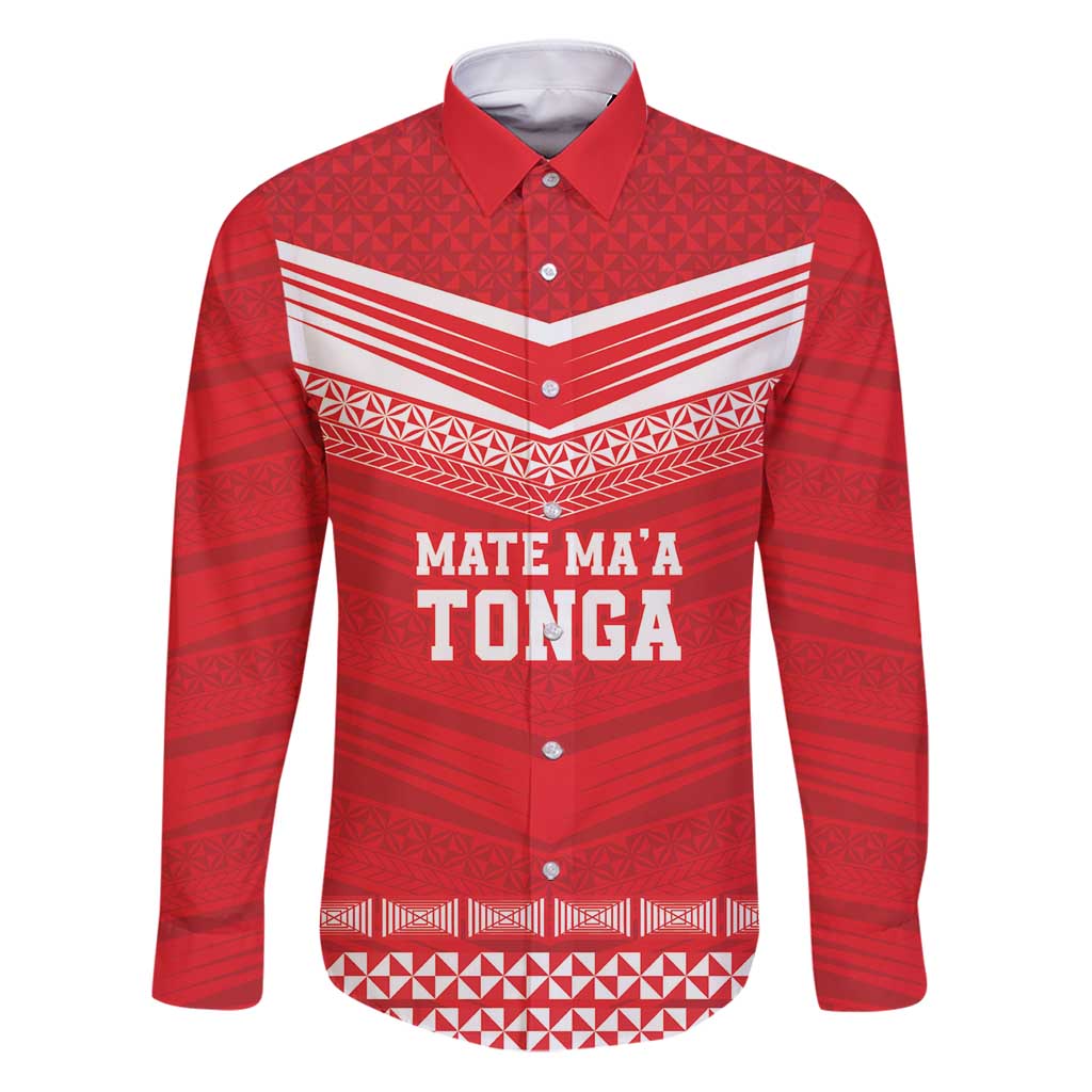 Custom Mate Ma'a Tonga Heritage Family Matching Puletasi and Hawaiian Shirt Pacific Tribal Rugby Red Edition LT9 Dad's Shirt - Long Sleeve Red - Polynesian Pride