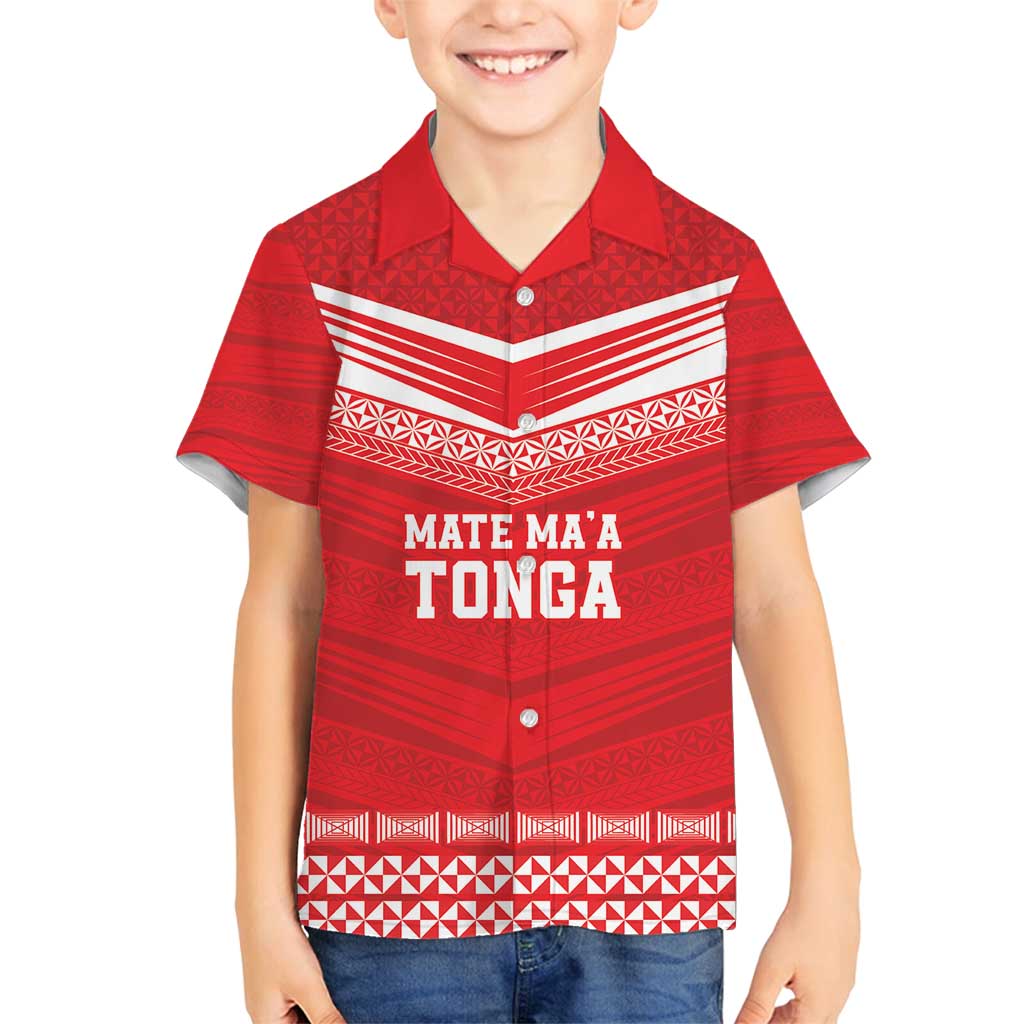 Custom Mate Ma'a Tonga Heritage Family Matching Puletasi and Hawaiian Shirt Pacific Tribal Rugby Red Edition LT9 Son's Shirt Red - Polynesian Pride