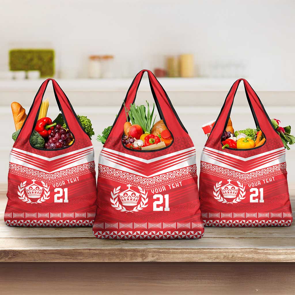 Custom Mate Ma'a Tonga Heritage Grocery Bag Pacific Tribal Rugby Red Edition - Polynesian Pride