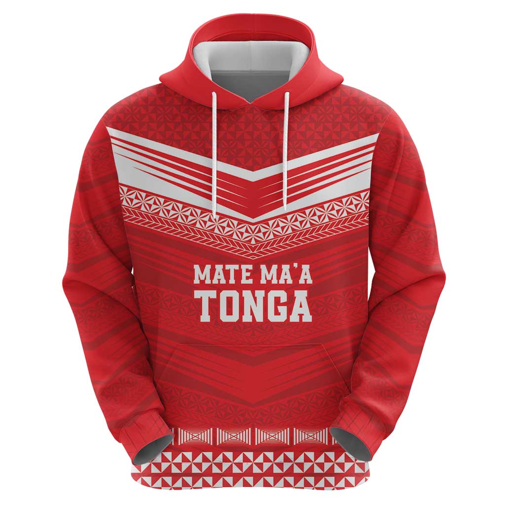 Custom Mate Ma'a Tonga Heritage Hoodie Pacific Tribal Rugby Red Edition - Polynesian Pride