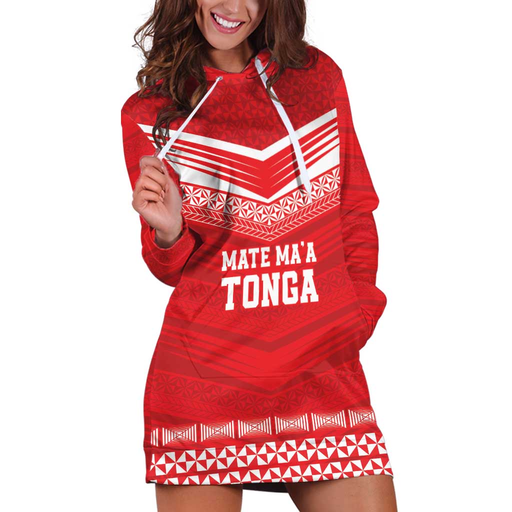 Custom Mate Ma'a Tonga Heritage Hoodie Dress Pacific Tribal Rugby Red Edition - Polynesian Pride