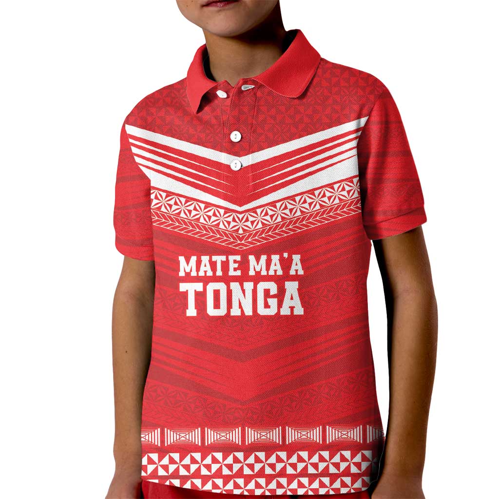 Custom Mate Ma'a Tonga Heritage Kid Polo Shirt Pacific Tribal Rugby Red Edition - Polynesian Pride