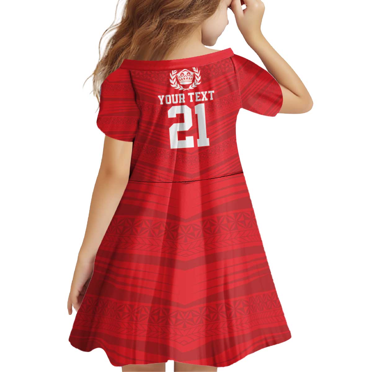 Custom Mate Ma'a Tonga Heritage Kid Short Sleeve Dress Pacific Tribal Rugby Red Edition - Polynesian Pride