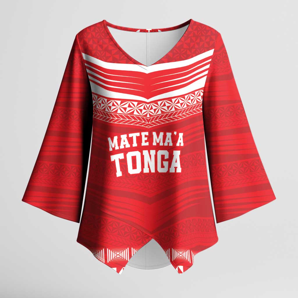 Custom Mate Ma'a Tonga Heritage Kimono Sleeve Blouse Pacific Tribal Rugby Red Edition LT9 Female Red - Polynesian Pride