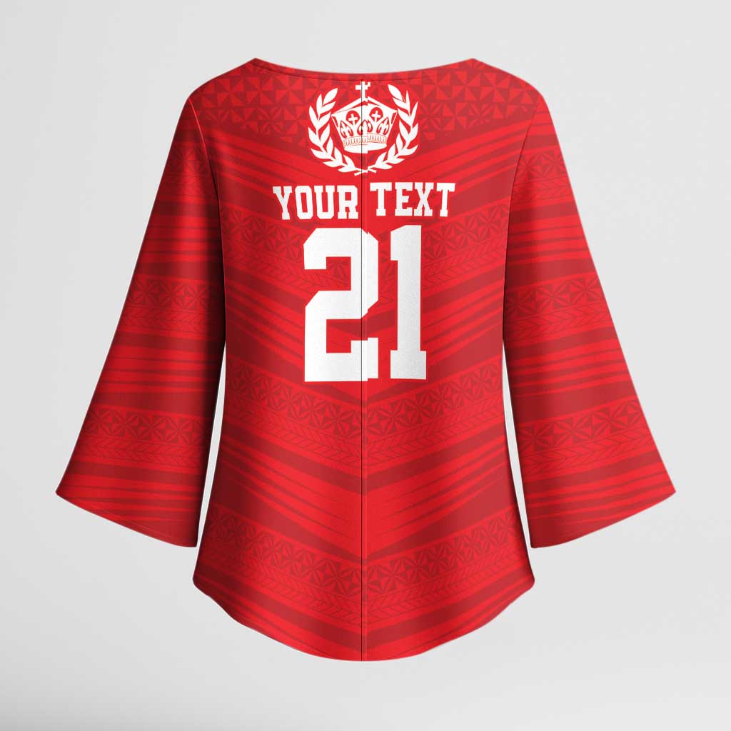 Custom Mate Ma'a Tonga Heritage Kimono Sleeve Blouse Pacific Tribal Rugby Red Edition LT9 - Polynesian Pride