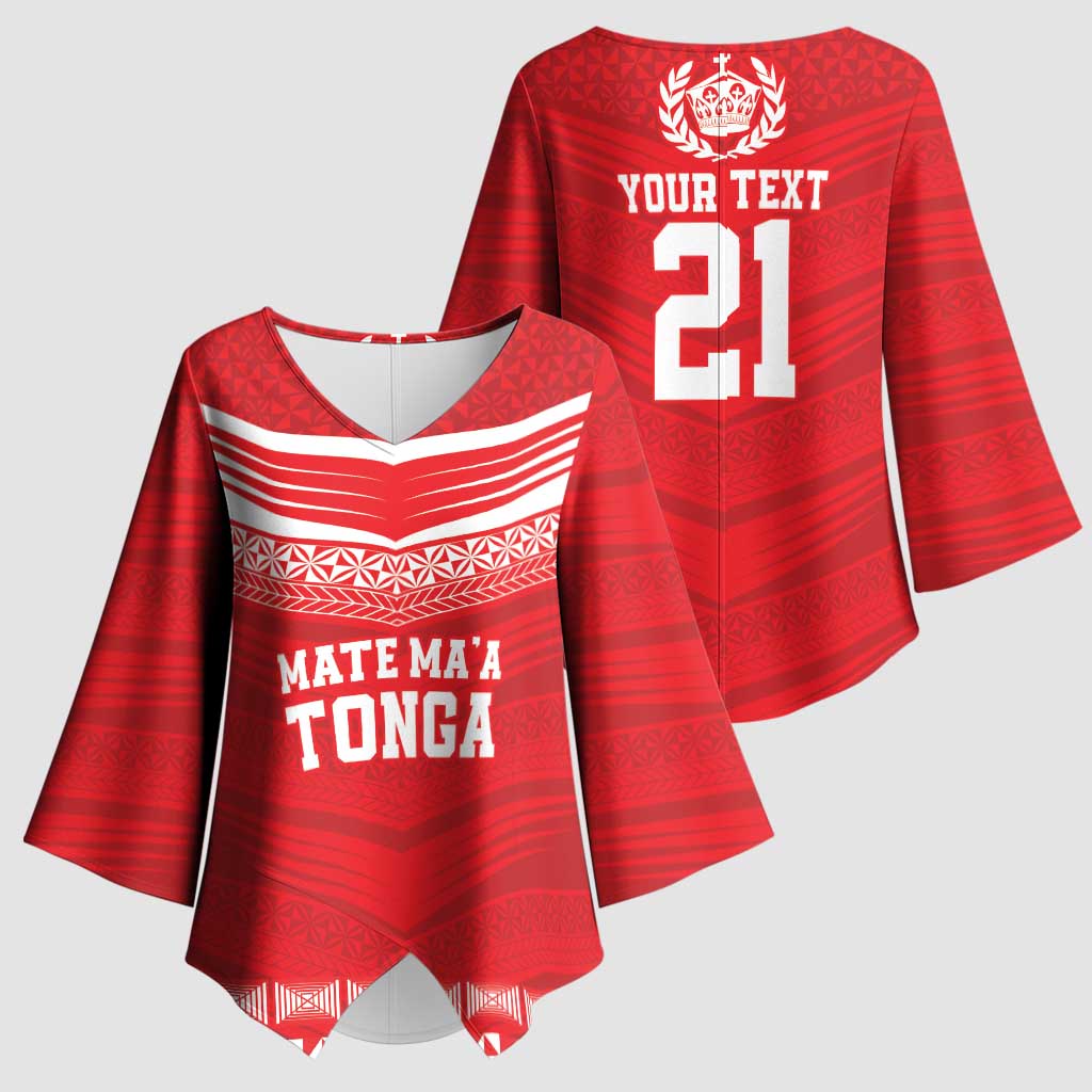 Custom Mate Ma'a Tonga Heritage Kimono Sleeve Blouse Pacific Tribal Rugby Red Edition LT9 - Polynesian Pride