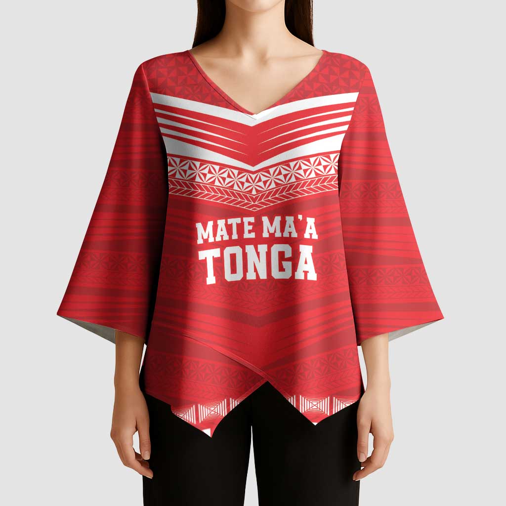 Custom Mate Ma'a Tonga Heritage Kimono Sleeve Blouse Pacific Tribal Rugby Red Edition LT9 - Polynesian Pride