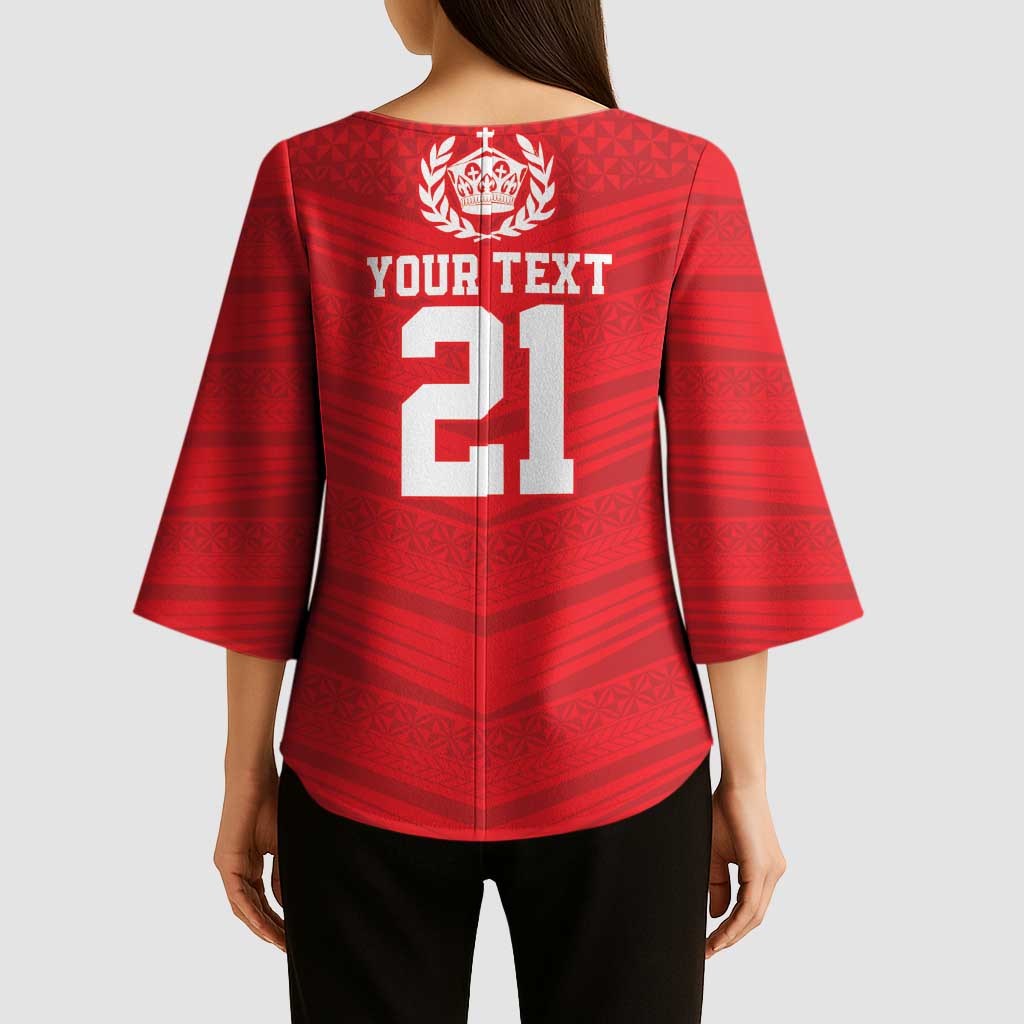 Custom Mate Ma'a Tonga Heritage Kimono Sleeve Blouse Pacific Tribal Rugby Red Edition LT9 - Polynesian Pride