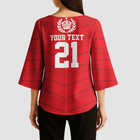 Custom Mate Ma'a Tonga Heritage Kimono Sleeve Blouse Pacific Tribal Rugby Red Edition LT9 - Polynesian Pride