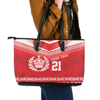 Custom Mate Ma'a Tonga Heritage Leather Tote Bag Pacific Tribal Rugby Red Edition - Polynesian Pride