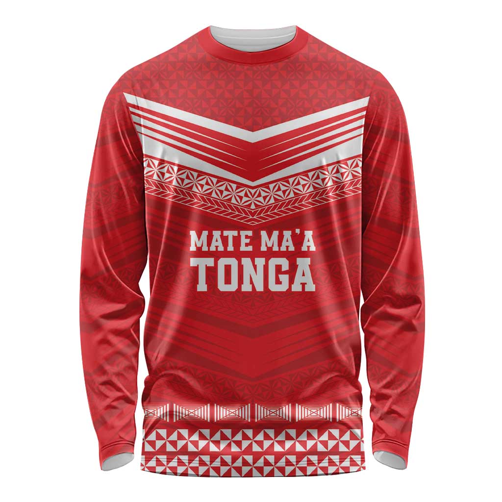Custom Mate Ma'a Tonga Heritage Long Sleeve Shirt Pacific Tribal Rugby Red Edition LT9 Unisex Red - Polynesian Pride