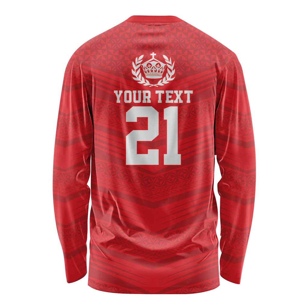 Custom Mate Ma'a Tonga Heritage Long Sleeve Shirt Pacific Tribal Rugby Red Edition LT9 - Polynesian Pride