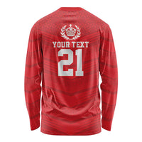 Custom Mate Ma'a Tonga Heritage Long Sleeve Shirt Pacific Tribal Rugby Red Edition LT9 - Polynesian Pride