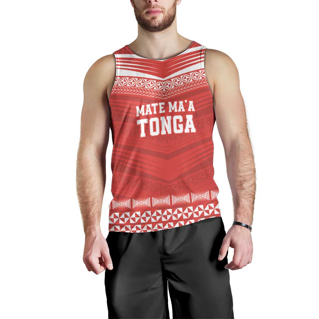 Custom Mate Ma'a Tonga Heritage Men Tank Top Pacific Tribal Rugby Red Edition - Polynesian Pride
