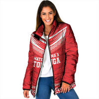 Custom Mate Ma'a Tonga Heritage Padded Jacket Pacific Tribal Rugby Red Edition LT9 Women Red - Polynesian Pride