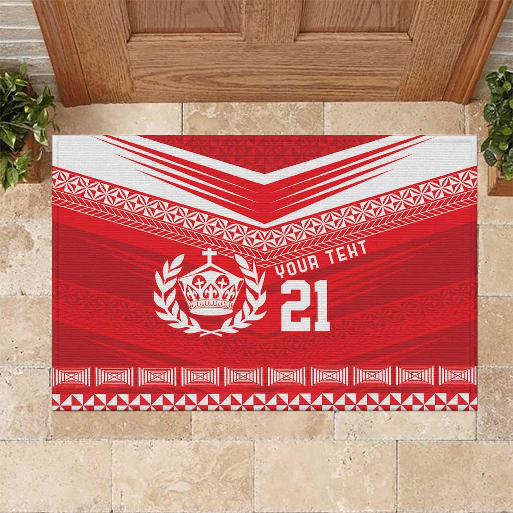 Custom Mate Ma'a Tonga Heritage Rubber Doormat Pacific Tribal Rugby Red Edition LT9 Red - Polynesian Pride