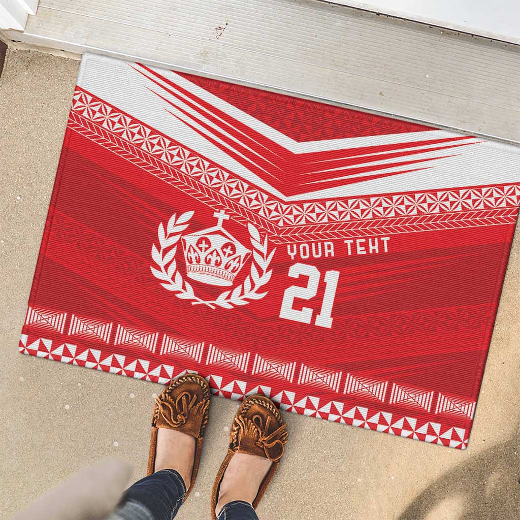 Custom Mate Ma'a Tonga Heritage Rubber Doormat Pacific Tribal Rugby Red Edition LT9 - Polynesian Pride
