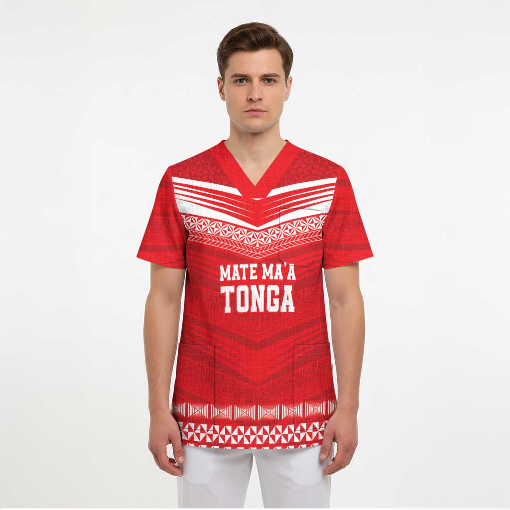 Custom Mate Ma'a Tonga Heritage Scrub Top Pacific Tribal Rugby Red Edition - Polynesian Pride