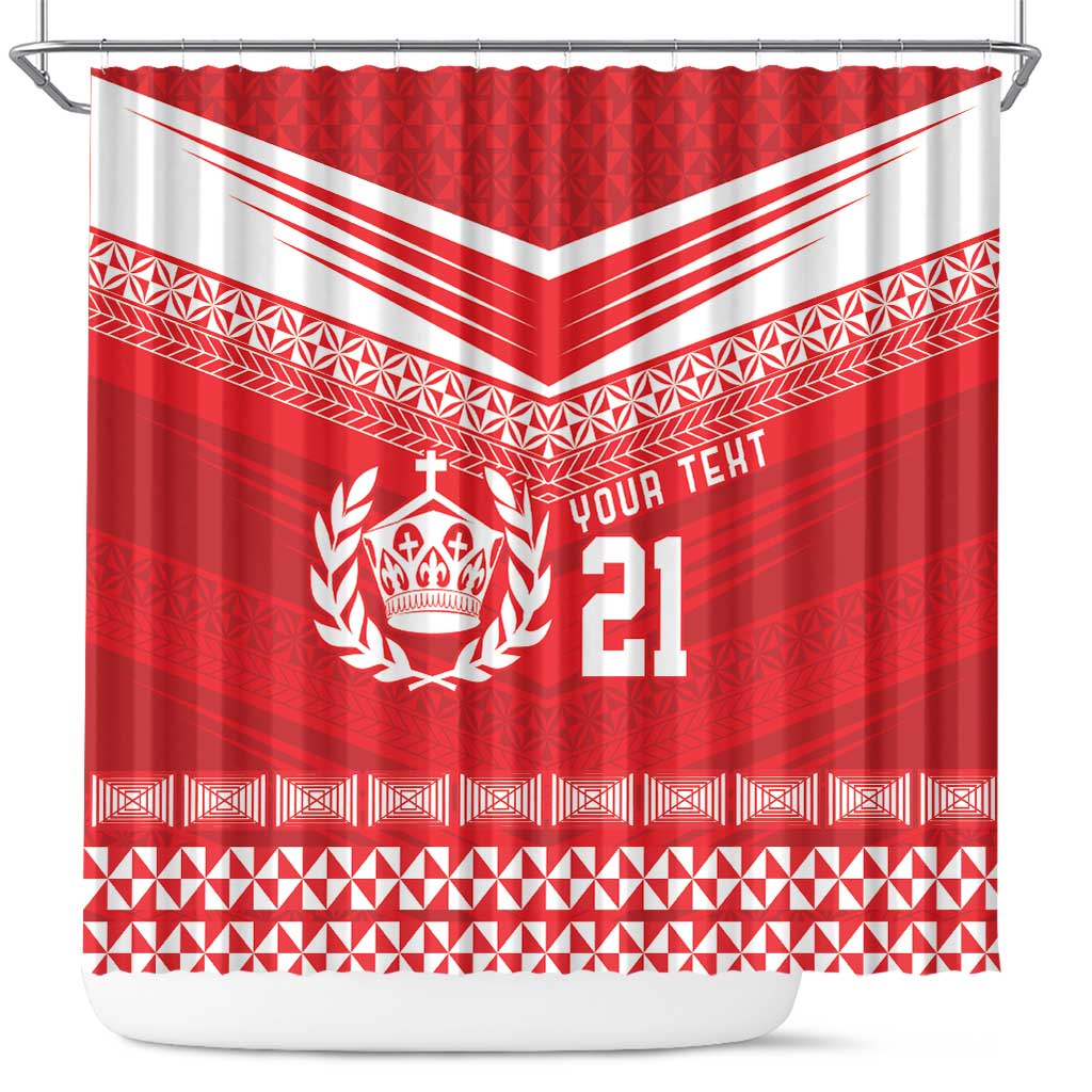 Custom Mate Ma'a Tonga Heritage Shower Curtain Pacific Tribal Rugby Red Edition - Polynesian Pride