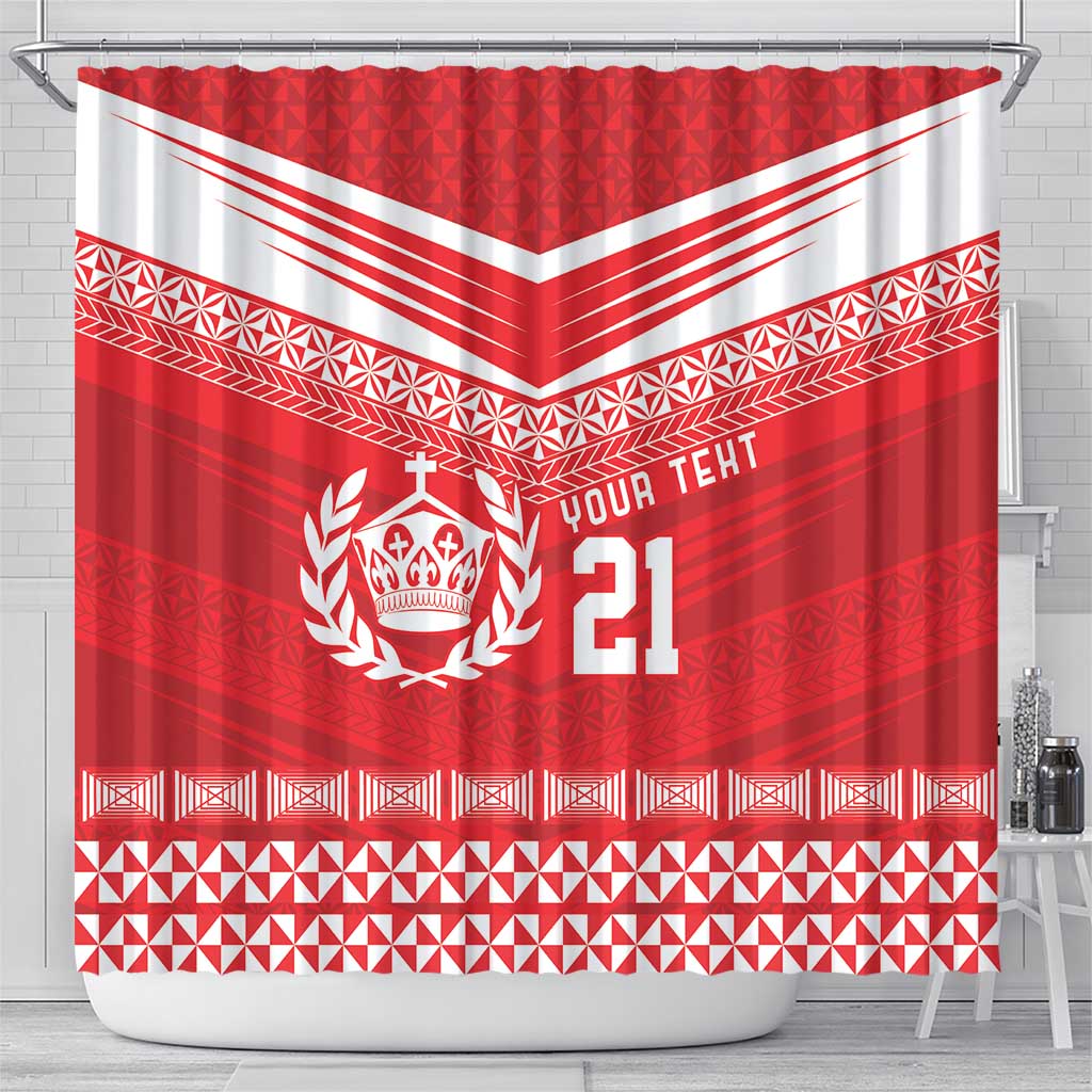 Custom Mate Ma'a Tonga Heritage Shower Curtain Pacific Tribal Rugby Red Edition - Polynesian Pride