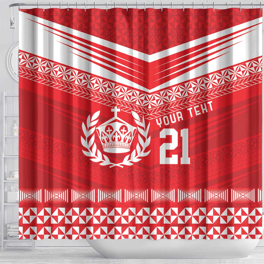 Custom Mate Ma'a Tonga Heritage Shower Curtain Pacific Tribal Rugby Red Edition - Polynesian Pride