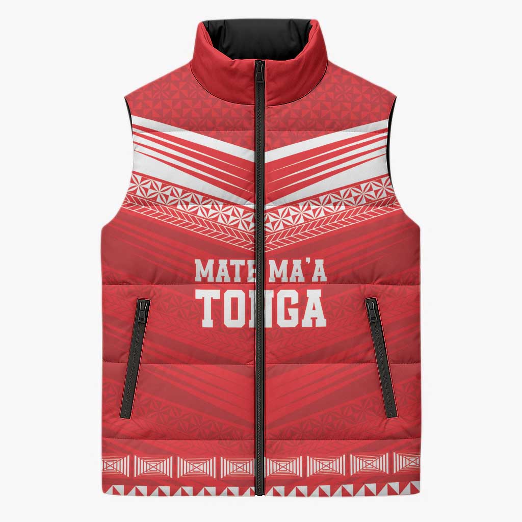 Custom Mate Ma'a Tonga Heritage Sleeveless Puffer Jacket Pacific Tribal Rugby Red Edition LT9 Unisex Red - Polynesian Pride