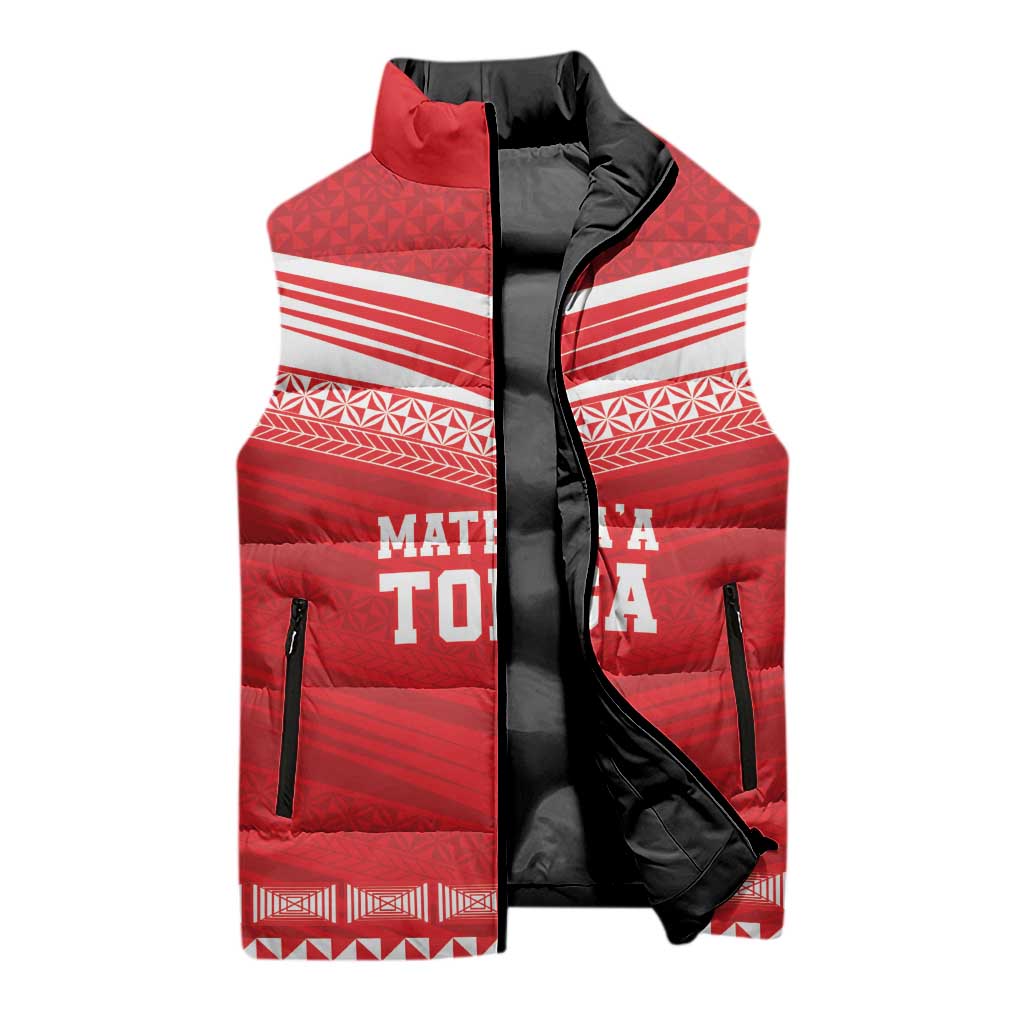 Custom Mate Ma'a Tonga Heritage Sleeveless Puffer Jacket Pacific Tribal Rugby Red Edition LT9 - Polynesian Pride