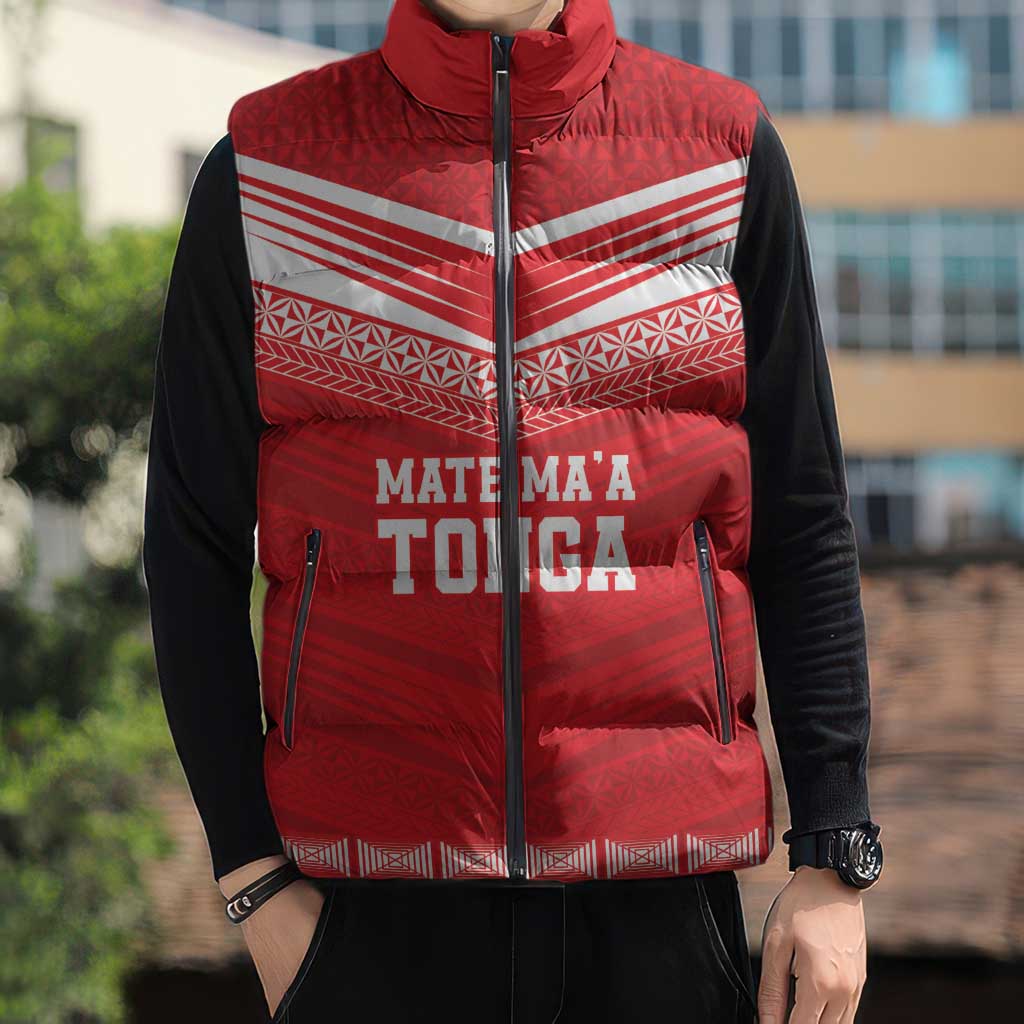 Custom Mate Ma'a Tonga Heritage Sleeveless Puffer Jacket Pacific Tribal Rugby Red Edition LT9 - Polynesian Pride
