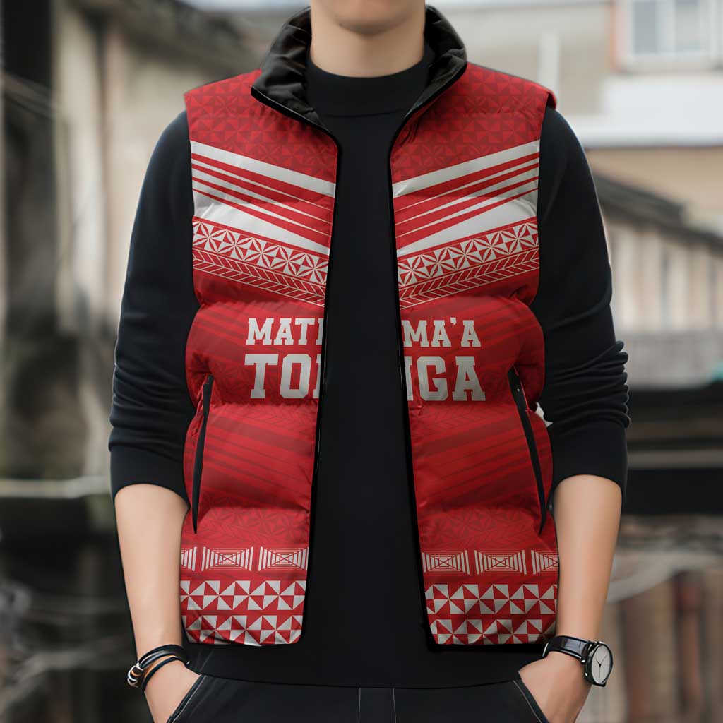 Custom Mate Ma'a Tonga Heritage Sleeveless Puffer Jacket Pacific Tribal Rugby Red Edition LT9 - Polynesian Pride