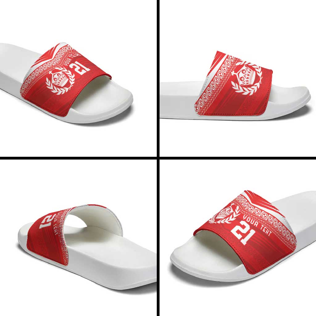 Custom Mate Ma'a Tonga Heritage Slide Sandals Pacific Tribal Rugby Red Edition - Polynesian Pride