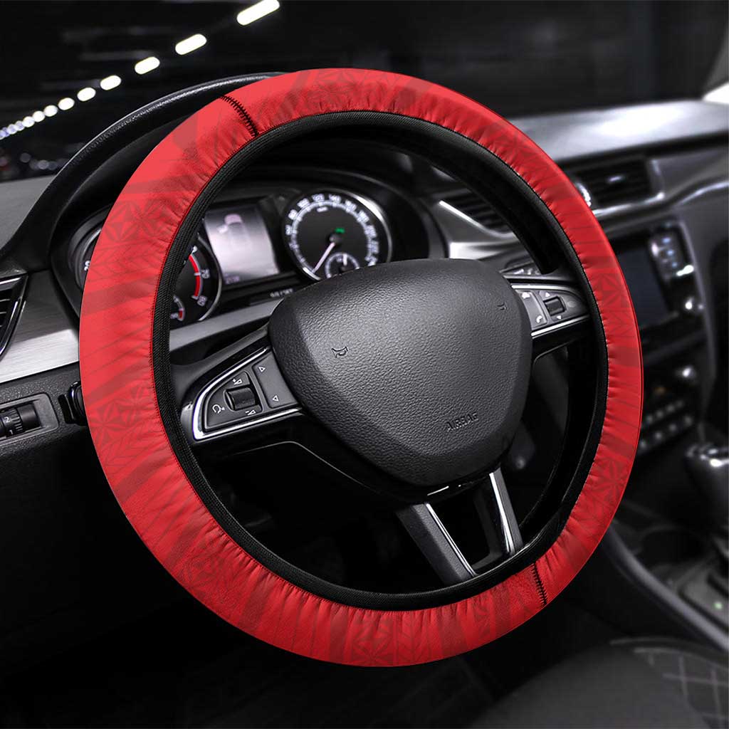 Mate Ma'a Tonga Heritage Steering Wheel Cover Pacific Tribal Rugby Red Edition LT9 Universal Fit Red - Polynesian Pride