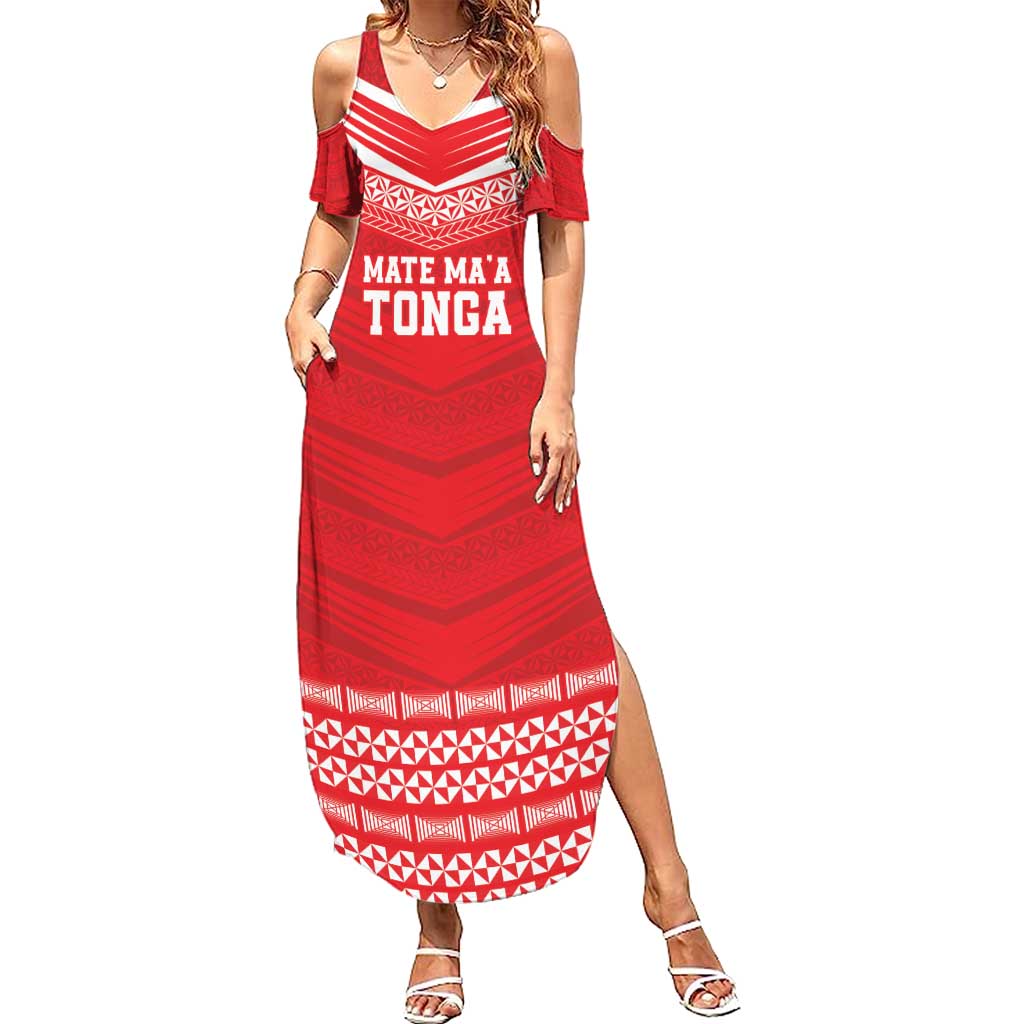 Custom Mate Ma'a Tonga Heritage Summer Maxi Dress Pacific Tribal Rugby Red Edition - Polynesian Pride