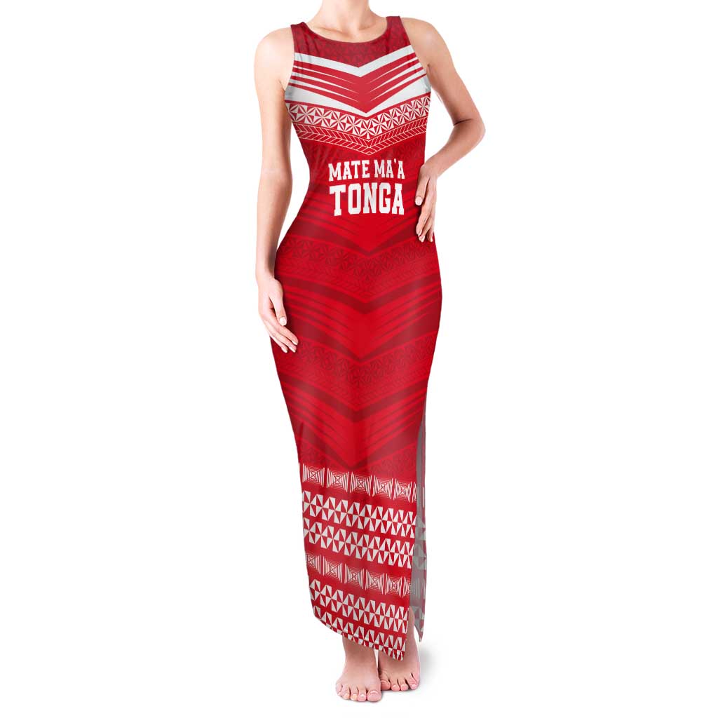 Custom Mate Ma'a Tonga Heritage Tank Maxi Dress Pacific Tribal Rugby Red Edition - Polynesian Pride