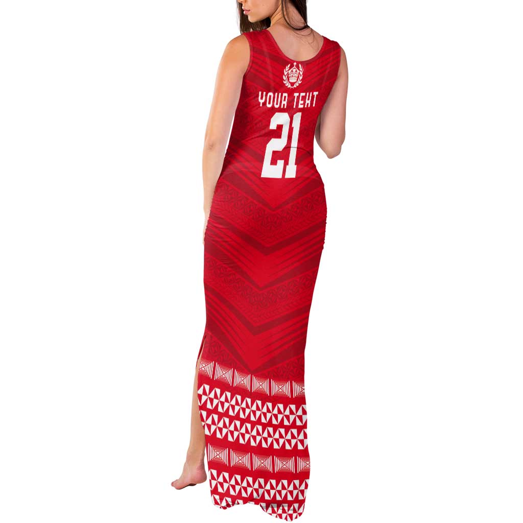 Custom Mate Ma'a Tonga Heritage Tank Maxi Dress Pacific Tribal Rugby Red Edition - Polynesian Pride
