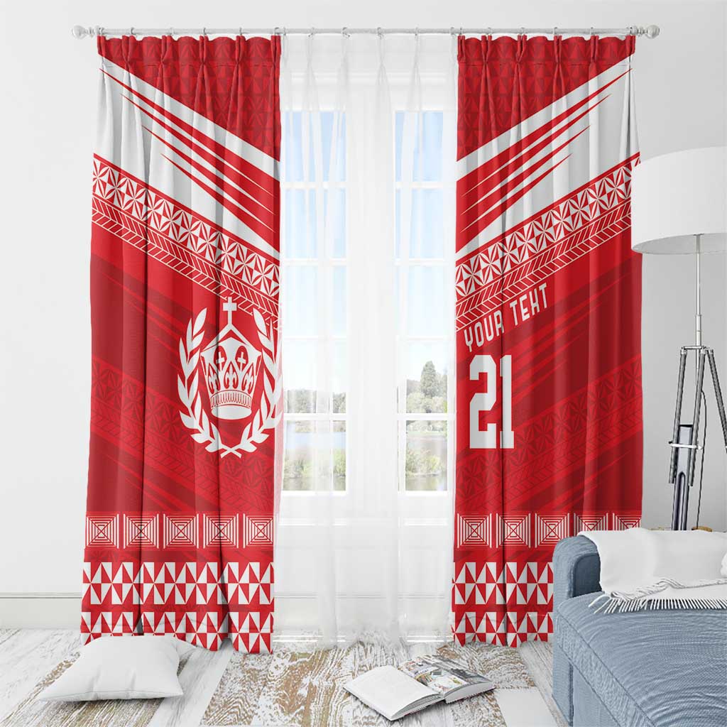 Custom Mate Ma'a Tonga Heritage Window Curtain Pacific Tribal Rugby Red Edition - Polynesian Pride